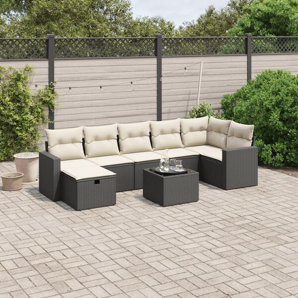 vidaXL 8-delige Loungeset met kussens poly rattan zwart