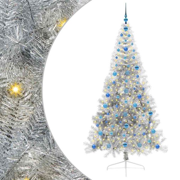 vidaXL Kunstmatig Voorverlicht Kerstboom met 300 LED Zilver 210 cm PET