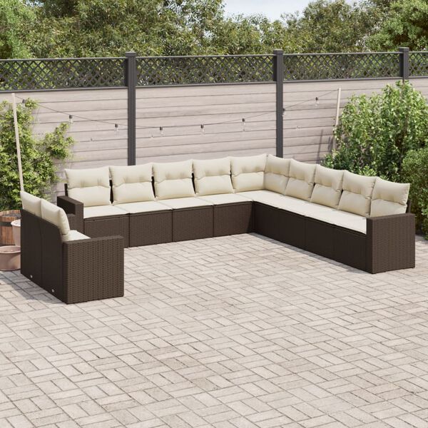 vidaXL 11-delige Loungeset met kussens poly rattan bruin