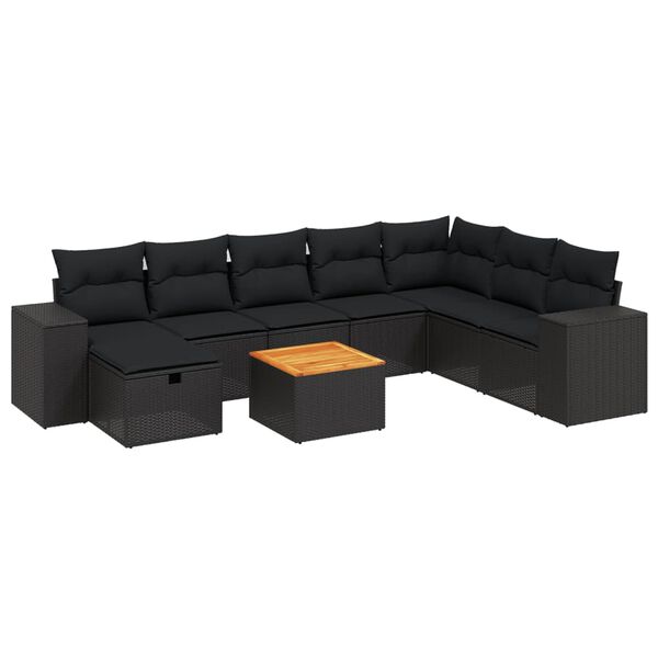 vidaXL 9-delige Loungeset met kussens poly rattan zwart