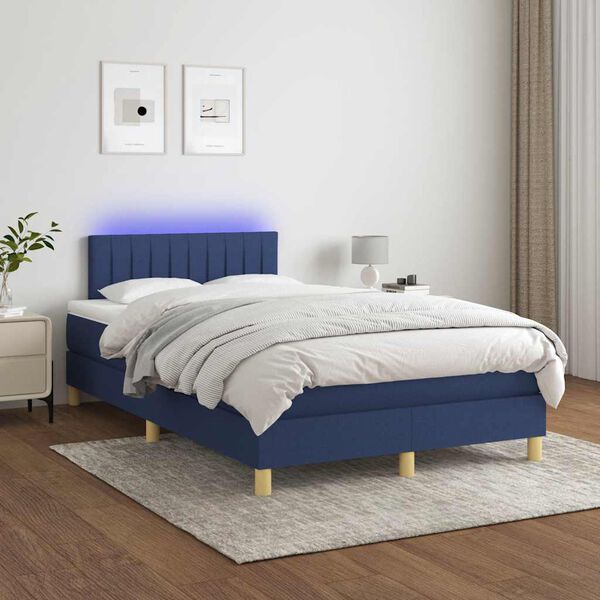 vidaXL Boxspring met matras en LED stof blauw 120x190 cm