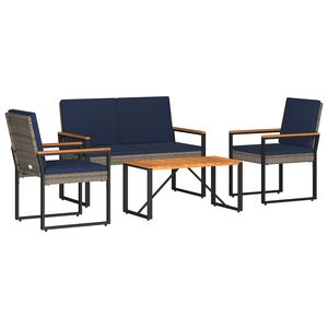 vidaXL Buitenmeubelset 4 st Grijs en Marineblauw poly rattan