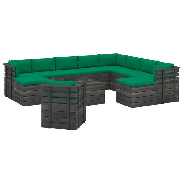 vidaXL 12-delige Loungeset pallet met kussens massief grenenhout