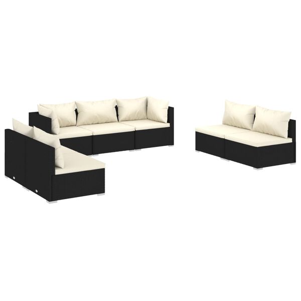vidaXL 7-delige Loungeset met kussens poly rattan zwart