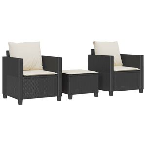 vidaXL 3-delige Bistroset met kussens poly rattan zwart