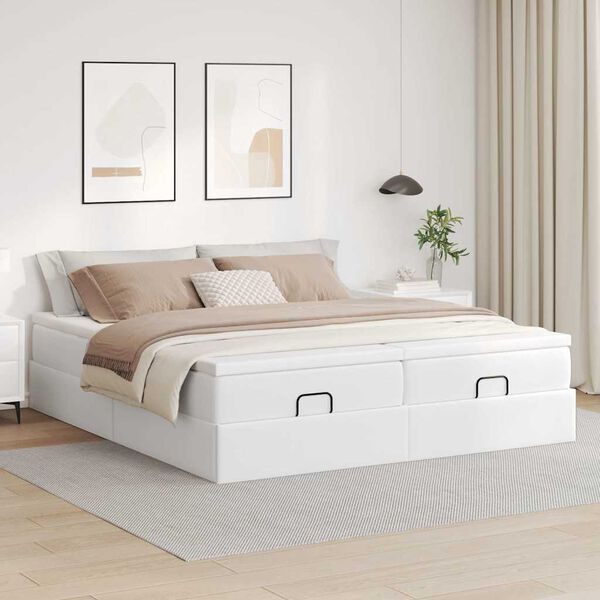 vidaXL Ottoman bed met matrassen 160x200cm kunstleer wit