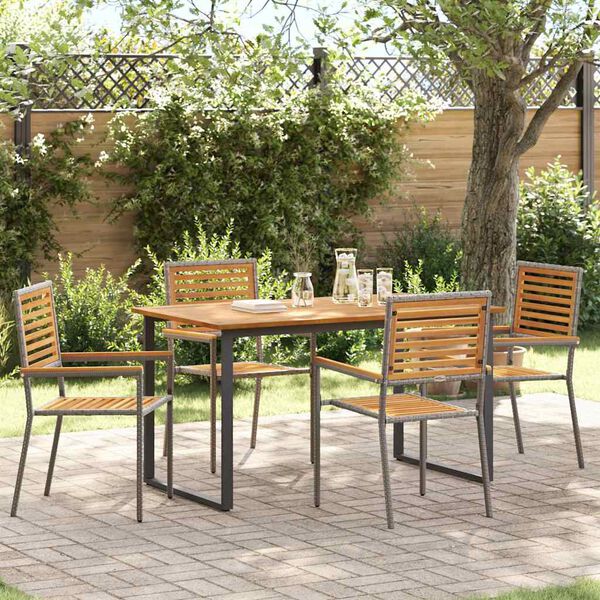 vidaXL Tuin eettafelset 5 pcs Grijs Massief Acaciahout