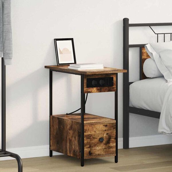 vidaXL Nachtkastje met lade Gerookt eiken 60 x 30 x 61 cm Bewerkt hout