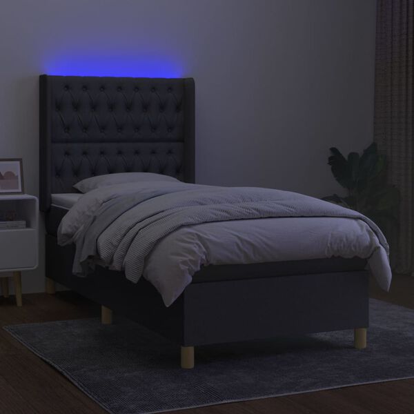 vidaXL Boxspring met matras en LED stof donkergrijs 80x200 cm