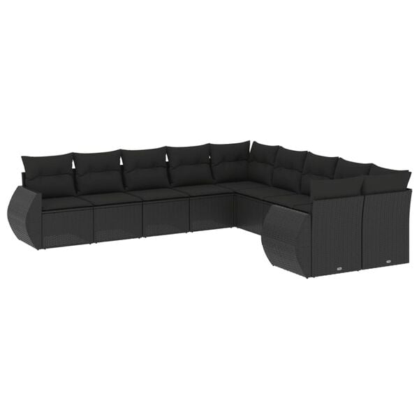 vidaXL 10-delige Loungeset met kussens poly rattan zwart