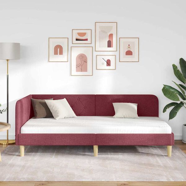 vidaXL Hoekbedframe met hoofdeinde Wijnrood 100 x 200 cm Stof