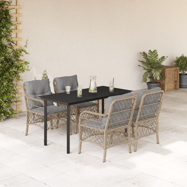 vidaXL 5-delige Tuinset met kussens poly rattan gemengd beige