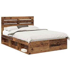 vidaXL Bedframe met hoofdeinde Oudhout 140 x 200 cm Massief grenenhout