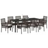 vidaXL Tuin eettafelset met kussen 9 pcs Bruin poly rattan