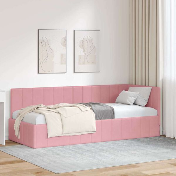vidaXL Hoekbedframe met hoofdeinde Roze 80 cm x 200 cm Fluweel