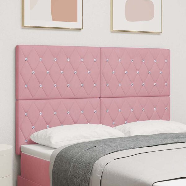 vidaXL LED Hoofdbord met LED-striplichten Roze 144 cm Polyester