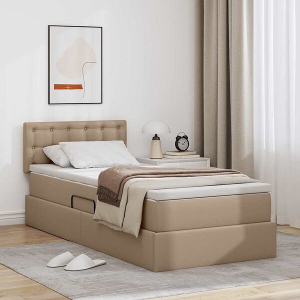 vidaXL Opslag bed met matras Cappuccino 90 x 200 cm Nep Leer