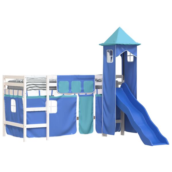 vidaXL Kinderhoogslaper met toren 90x190 cm massief grenenhout blauw