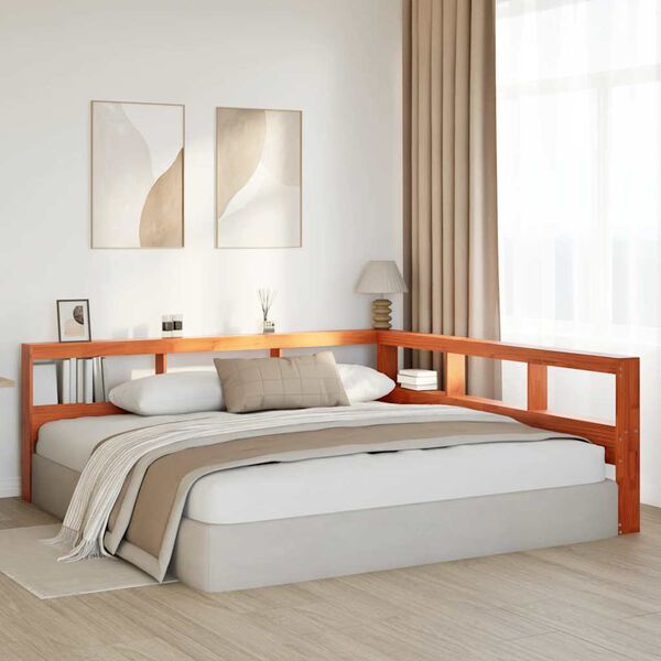 vidaXL Boekenkast Hoofdeinde L-vormig 200 cm grenenhout wasbruin