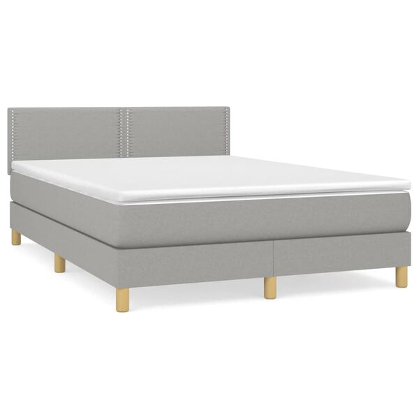 vidaXL Boxspring met matras stof lichtgrijs 140x190 cm
