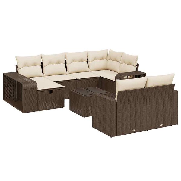 vidaXL 11-delige Loungeset met kussens poly rattan bruin