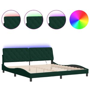 vidaXL Bedframe met LED zonder matras fluweel donkergroen 200x200 cm