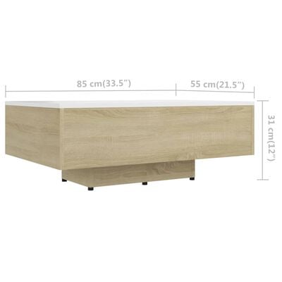 vidaXL Salontafel 85x55x31 cm bewerkt hout wit en sonoma eikenkleurig