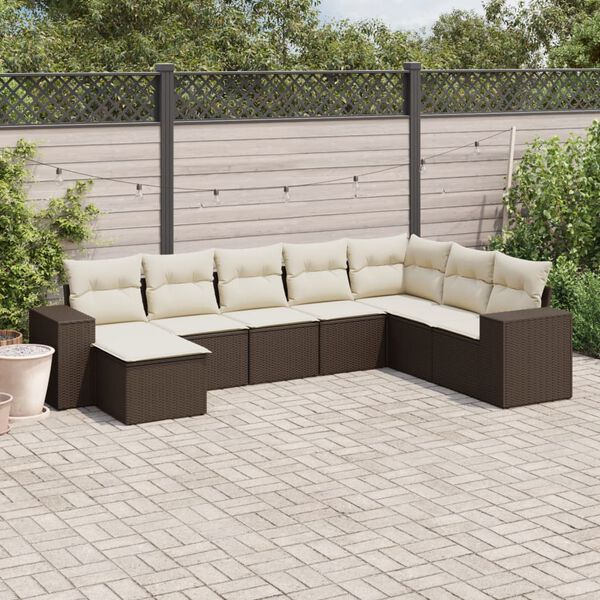 vidaXL 8-delige Loungeset met kussens poly rattan bruin