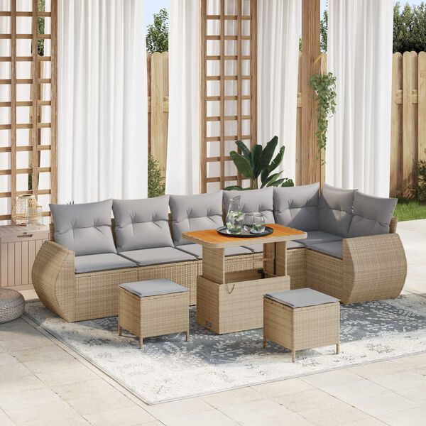 vidaXL Tuinbankenset 9 pcs Beige poly rattan