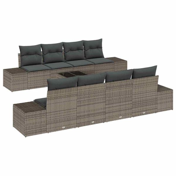 vidaXL Tuin Sofa Set met kussen met opslag 8 pcs Grijs poly rattan