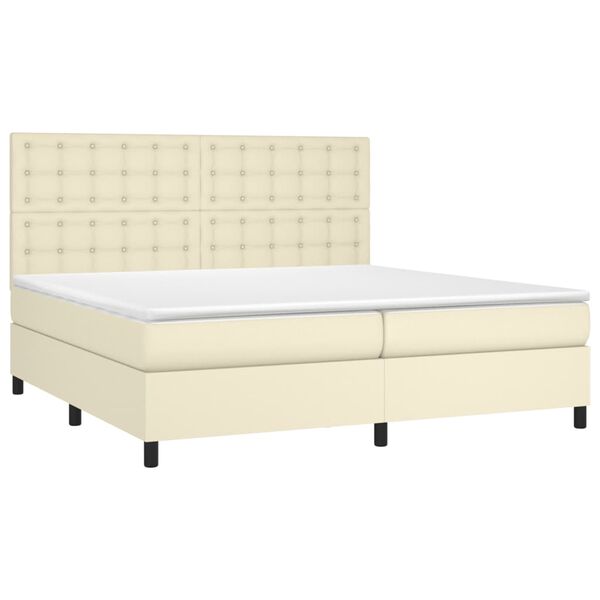 vidaXL Boxspring met matras en LED kunstleer cr&egrave;mekleurig 200x200 cm