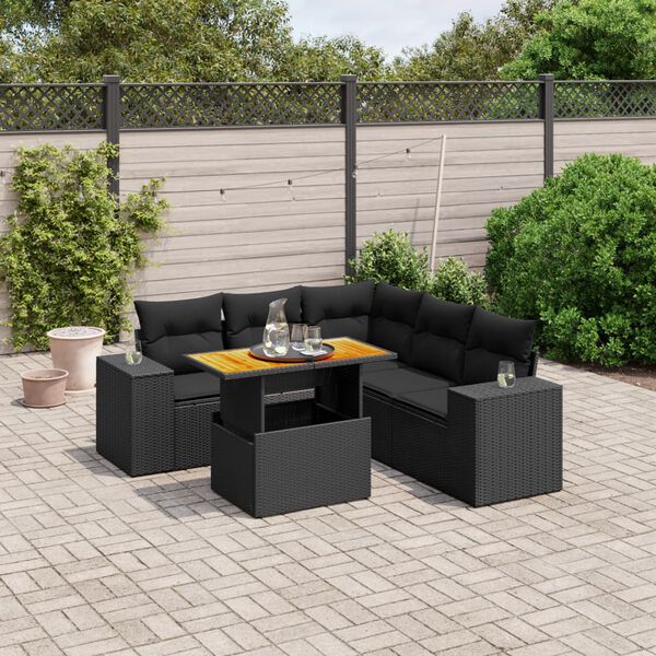 vidaXL 6-delige Loungeset met kussens poly rattan zwart