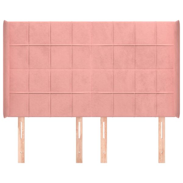 vidaXL Hoofdbord met randen 147x16x118/128 cm fluweel roze