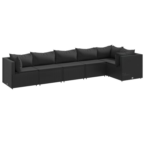 vidaXL 6-delige Loungeset met kussens poly rattan zwart