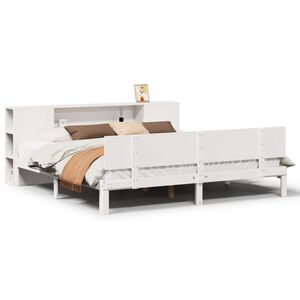 vidaXL Bed met boekenkast zonder matras grenenhout wit 200x200 cm