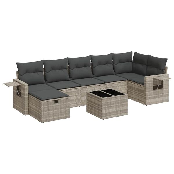 vidaXL 8-delige Loungeset met kussens poly rattan lichtgrijs