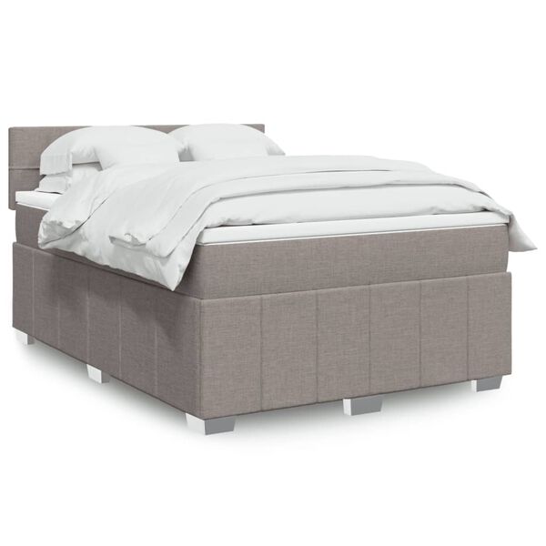 vidaXL Boxspring met matras stof taupe 140x200 cm