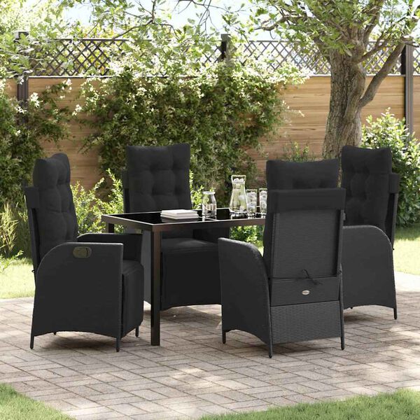 vidaXL Tuin eettafelset met kussen 5 pcs Zwart poly rattan