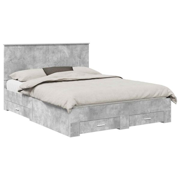 vidaXL Bedframe met hoofdeinde Beton Grijs 150 x 200 cm Bewerkt hout
