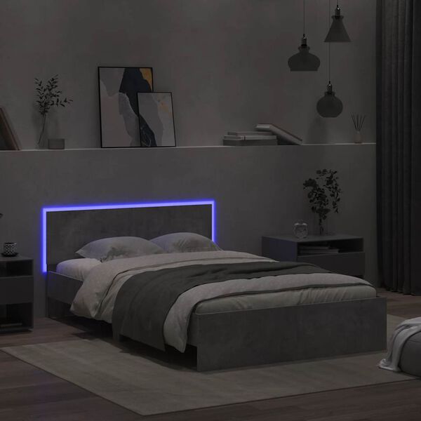 vidaXL Bedframe met hoofdeinde en LED betongrijs 120x200 cm