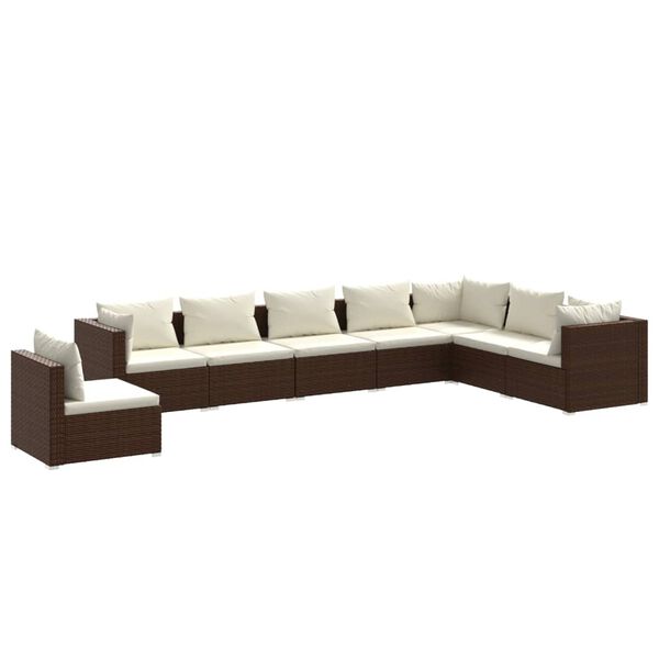 vidaXL 8-delige Loungeset met kussens poly rattan bruin
