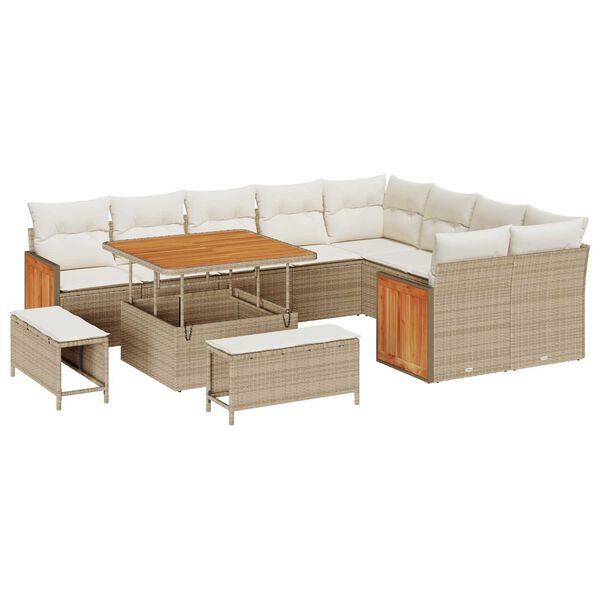 vidaXL Tuin Sofa Set 12 pcs Beige en Cr&egrave;me poly rattan