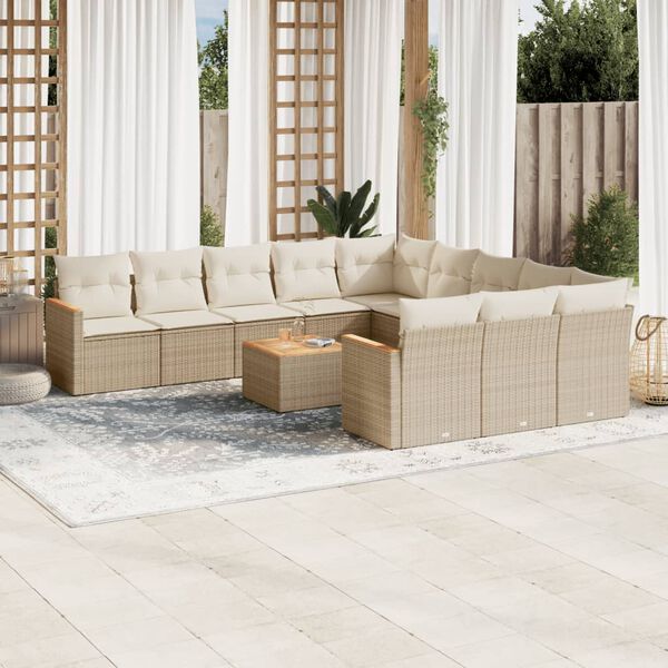 vidaXL 12-delige Loungeset met kussens poly rattan beige