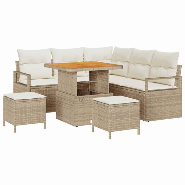 vidaXL Tuin Sofa Set met kussen 8 pcs Beige Poly riet