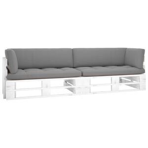 vidaXL Tweezitsbank pallet met kussens wit ge&iuml;mpregneerd grenenhout
