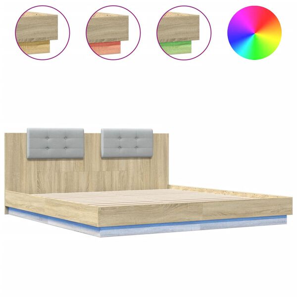 vidaXL Bedframe met hoofdbord en LED sonoma eikenkleurig 180x200 cm