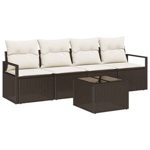 vidaXL Bankstel 5 pcs Bruin en Cr&egrave;me poly rattan