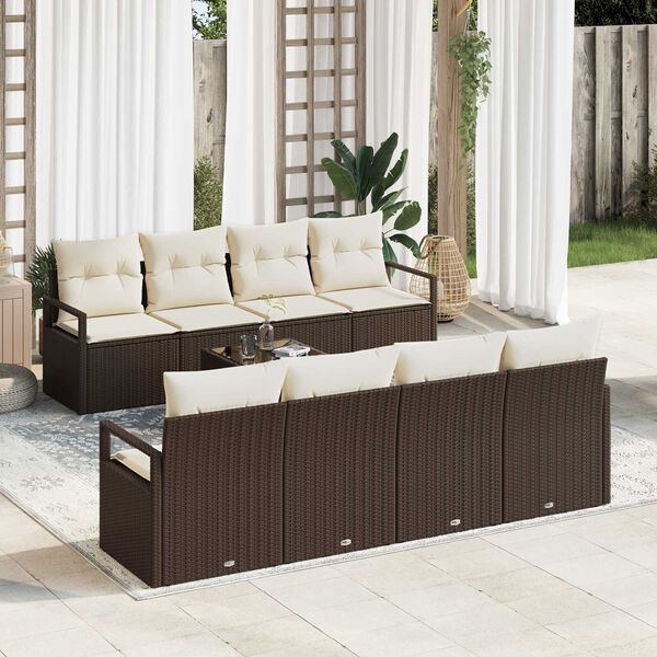 vidaXL Tuin Sofa Set met kussen 9 pcs Bruin en Cr&egrave;me poly rattan
