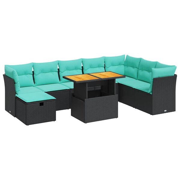 vidaXL 9-delige Loungeset met kussens poly rattan acacia grijs