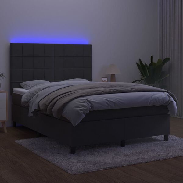 vidaXL Boxspring met matras en LED fluweel donkergrijs 140x200 cm